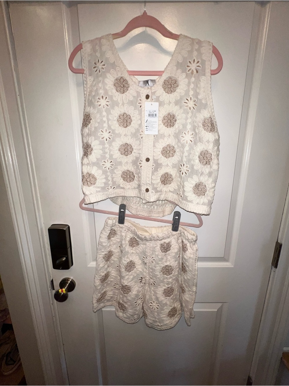 AZ Floral Embroidered Cotton Vest/Shorts Set. NwT. Size: L/XL. Asking: $49.